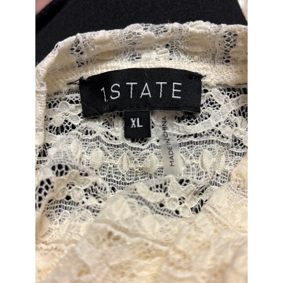 1.State Stretch Lace Crew Neck T-shirt In New Ivory Size XL Short Sleeves Sheer - Picture 5 of 7
